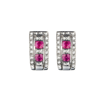 Orecchini Belle Epoque oro bianco diamanti e rubini