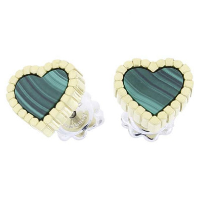 Orecchini Belle Epoque Cuore in oro giallo/bianco e malachite