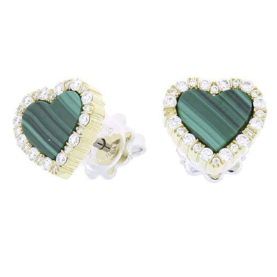 Orecchini Belle Epoque Cuore in oro giallo/bianco, malachite e diamanti