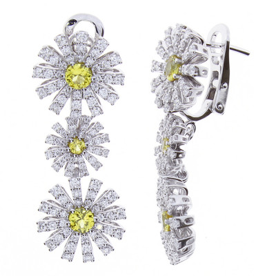 Orecchini pendenti Margherita in oro bianco con zaffiri gialli e diamanti