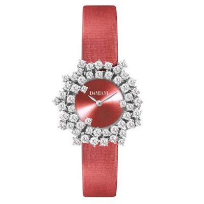 Orologio Mimosa in oro bianco e diamanti - cinturino rosso