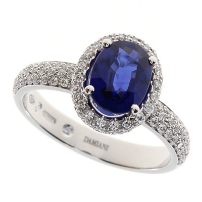 Anello solitario Minou full pavè con zaffiro taglio ovale