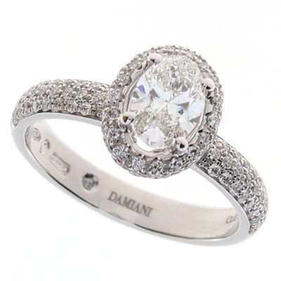 Anello solitario Minou full pavè taglio ovale ct. 0,51 G VS2