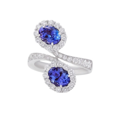 Anello Like Me in oro bianco, diamanti 1,34 ct. G VS e tanzaniti