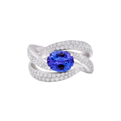 Anello Like Me in oro bianco, diamanti 1,12 ct. G VS e tanzanite