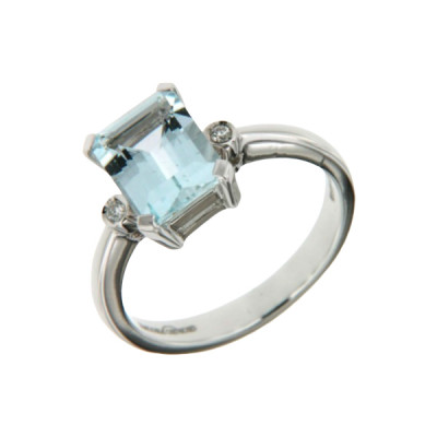 Anello diamanti e acquamarina