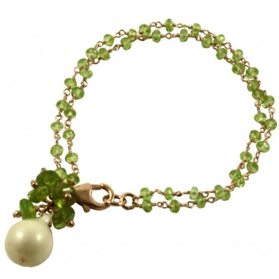 Bracciale 2 fili peridoto con perla barocca pendente