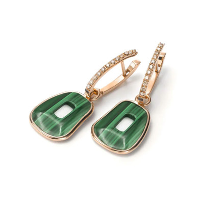 Dangling Mini Puzzle Malachite withh brown diamonds Earrings