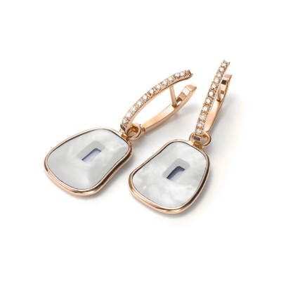 Dangling Mini Puzzle Earrings with mother of pearl and white diamonds