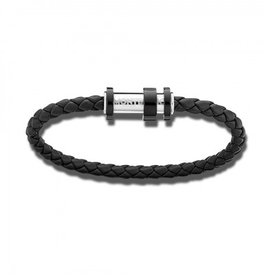 Bracciale in acciaio e pelle nera