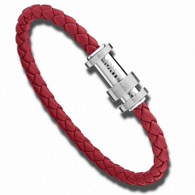 Bracciale in acciaio e pelle rossa