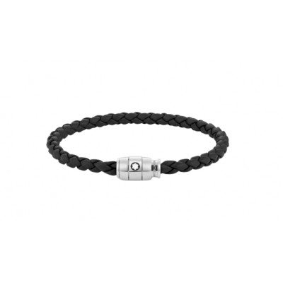 Bracciale in acciaio con chiusura a 3 anelli e pelle nero