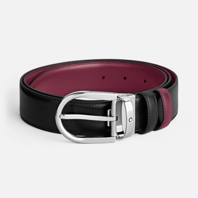 Cintura reversibile 35 mm in pelle nera/cassis