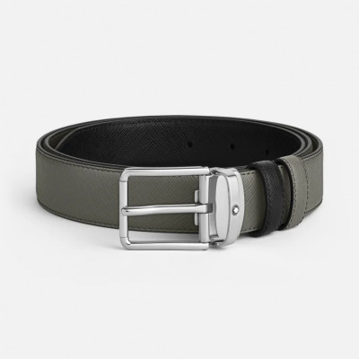 Cintura reversibile 35 mm in pelle nera/grigio medio