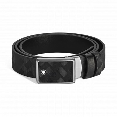 Cintura reversibile 35 mm in pelle nera/nera fibbia etichetta