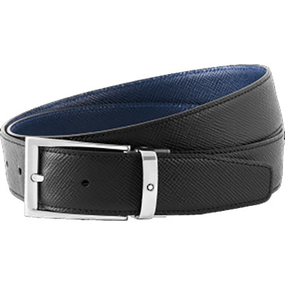 Cintura elegante nera/indaco reversibile cut-to-size