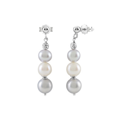 Orecchini Paradise oro bianco con perle bianche e grigie 