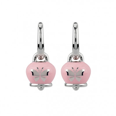 Orecchini con Campanella Mini in argento e smalto rosa con Farfalla