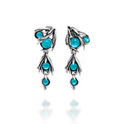 Orecchini Cascata Posidonia in argento 925, madreperla e quarzo