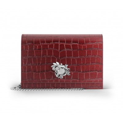 Pochette Jungle pelle croco borgogna