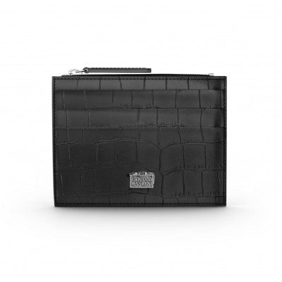 Portacarte pelle croco nera con zip
