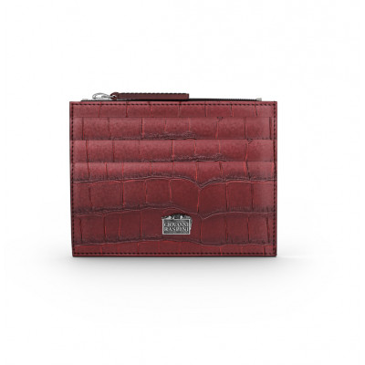 Portacarte pelle croco borgogna con zip