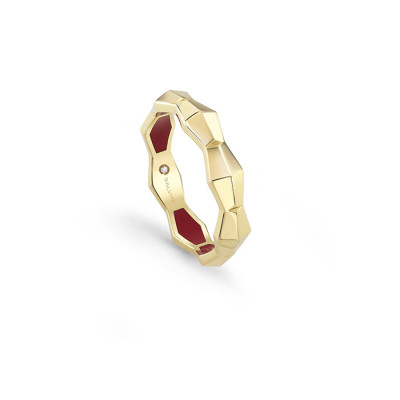 Anello Eva in oro giallo con diamanti e hyceramic rosso