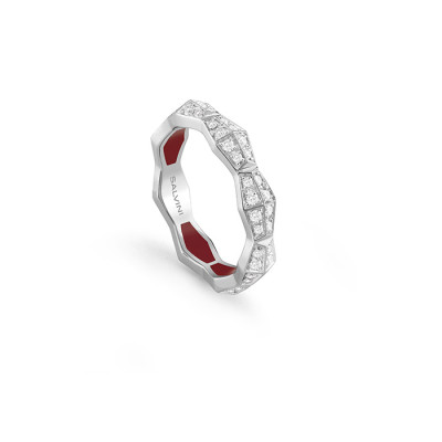 Anello Eva in oro bianco con diamanti e pavé hyceram rosso