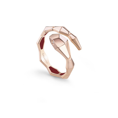 Anello Eva in oro rosa con diamanti e hyceramic rosso - Serpente
