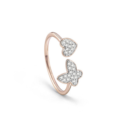 Anello I Segni Farfalla e Cuore oro rosa e diamanti