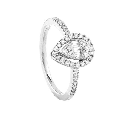 Anello solitario Magia Goccia in oro bianco con diamanti