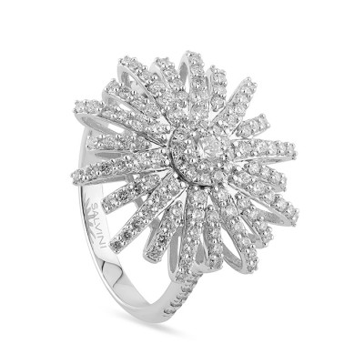 Anello Sole oro bianco e diamanti big