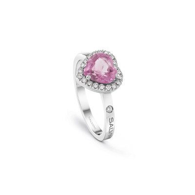 Anello Sorrento Cuore in oro bianco, diamanti e zaffiro rosa