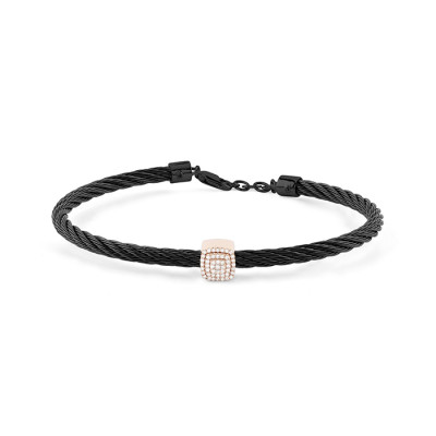 Bracciale Bagliori in acciaio nero, oro rosa e diamanti - Quadrato small