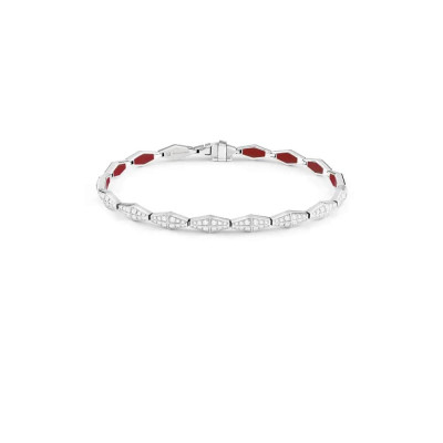 Bracciale Eva in oro bianco con diamanti e hybrid ceramic rossa