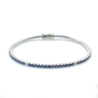 Bracciale Tennis in oro bianco, diamanti e zaffiri