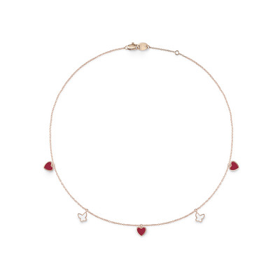 Collana I Segni Cuore e Farfalla oro rosa e hybrid ceramica rossa e bianca