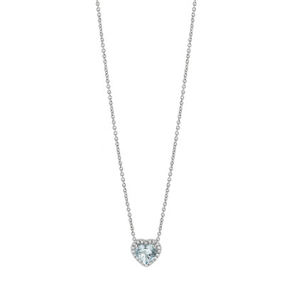Collana Sorrento Cuore in oro bianco con diamanti e acquamarina