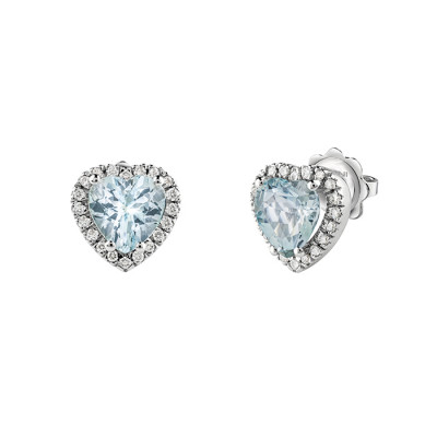 Orecchini Sorrento Cuori diamanti e acquamarina